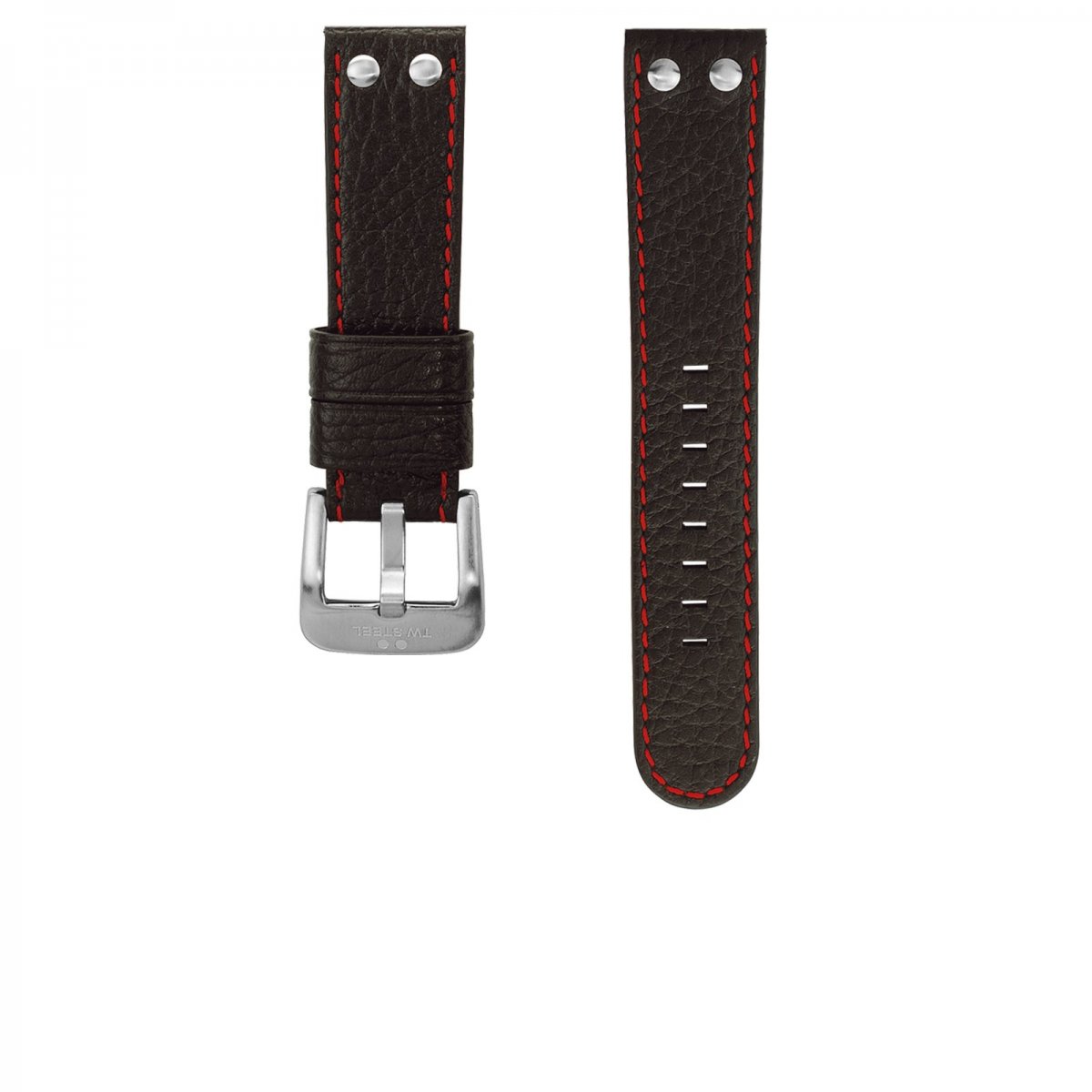 TW STEEL BAND ZWART LEER ROOD STIKSEL 22 MM